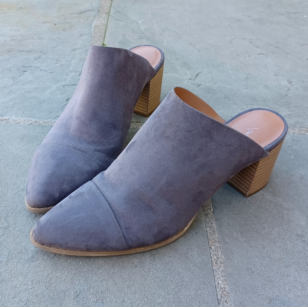 American Eagle faux seude point toe Mule Block heels